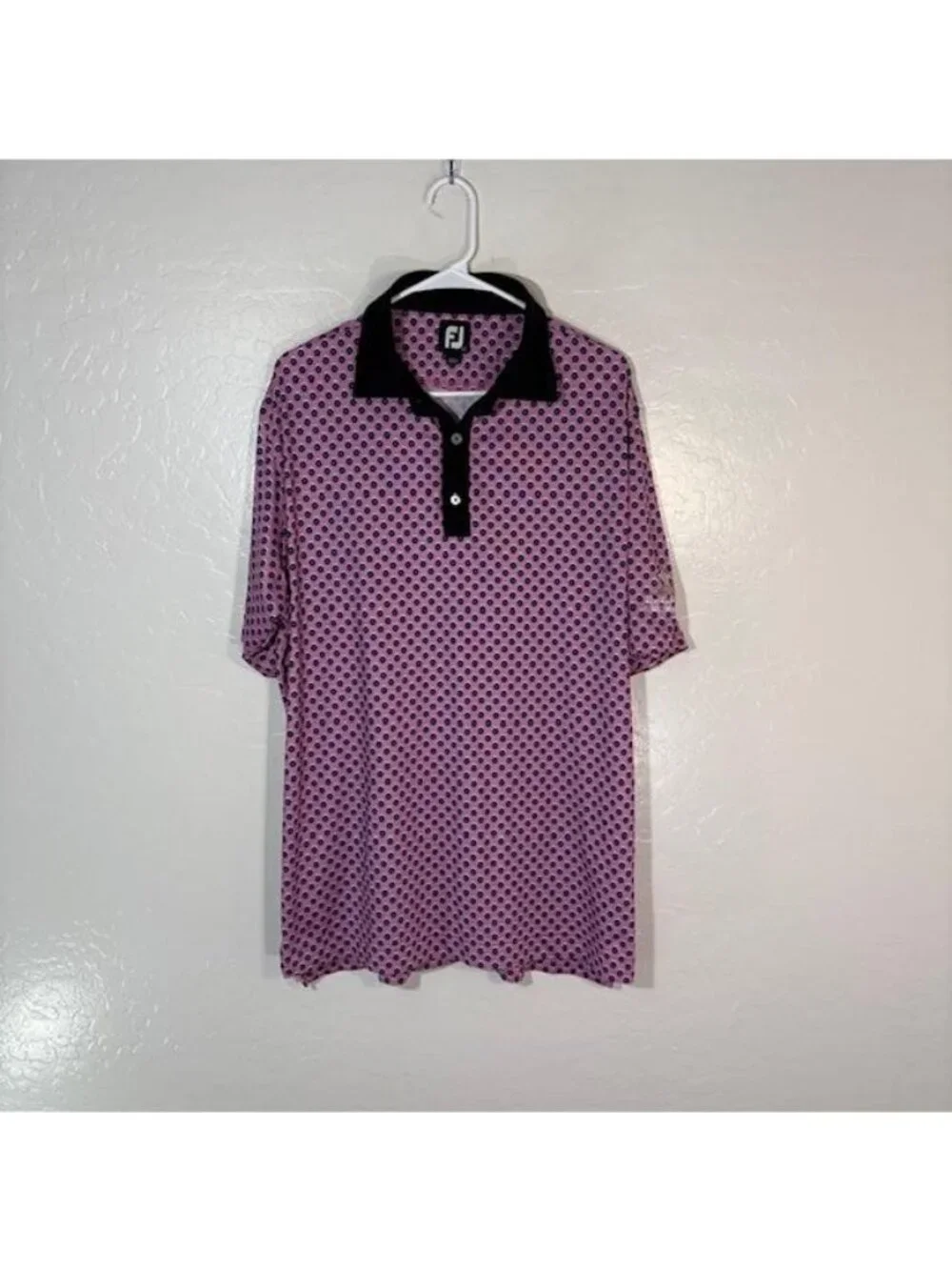 FootJoy Polo Shirt Mens Large Pink Blue Hex Golf Southhampton Club Performance